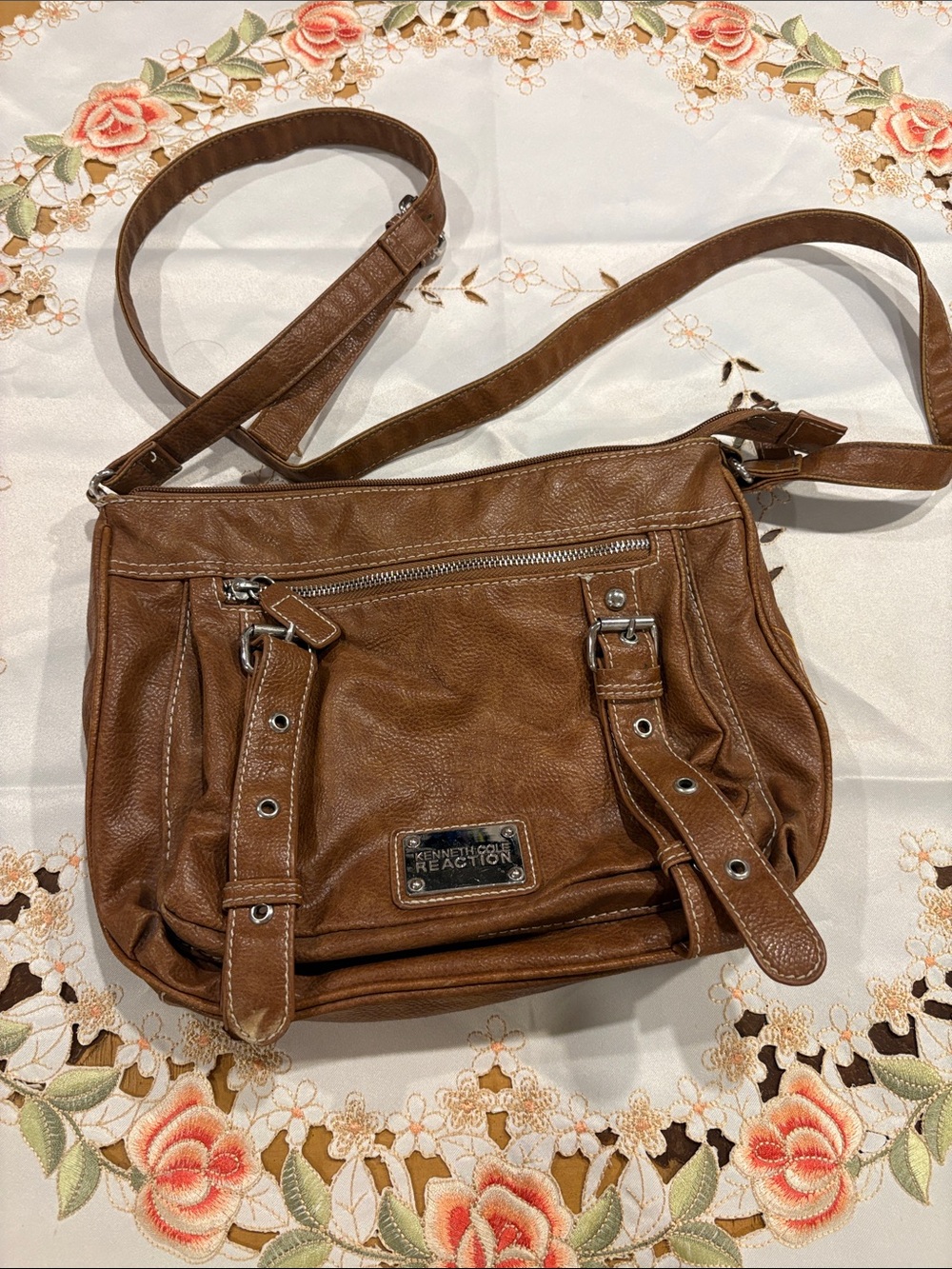 Kenneth Cole Reaction Cognac Brown Crossbody Bag